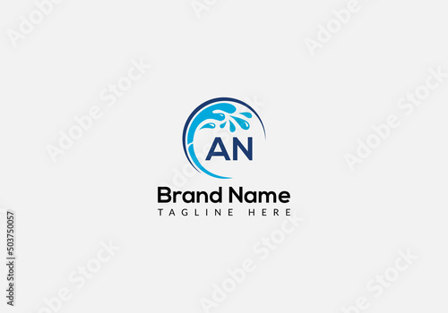 Maid Cleaning Logo On Letter AN. Clean House Sign, Fresh Clean Logo Cleaning Brush and Water Drop Concept Template