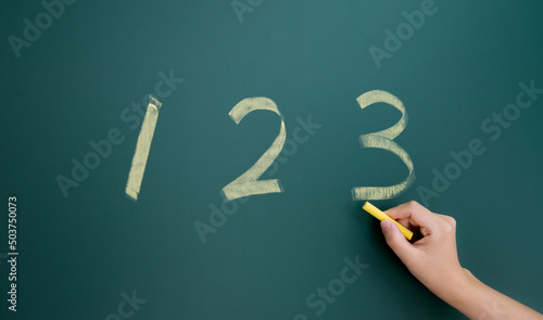 Konstfotografi Handwriting numbers 1 2 3 chalk on blackboard