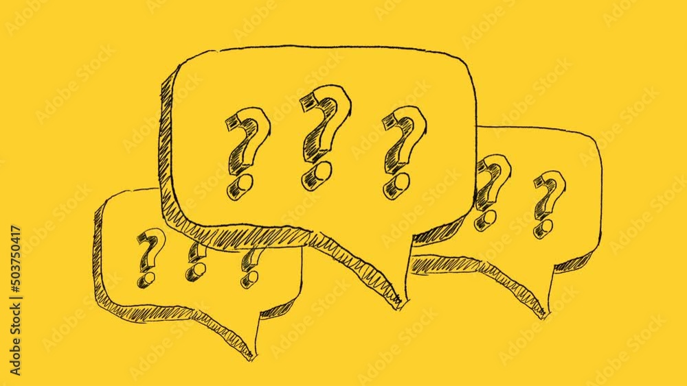 Hand drawn and animated question marks on yellow background. Stop ...