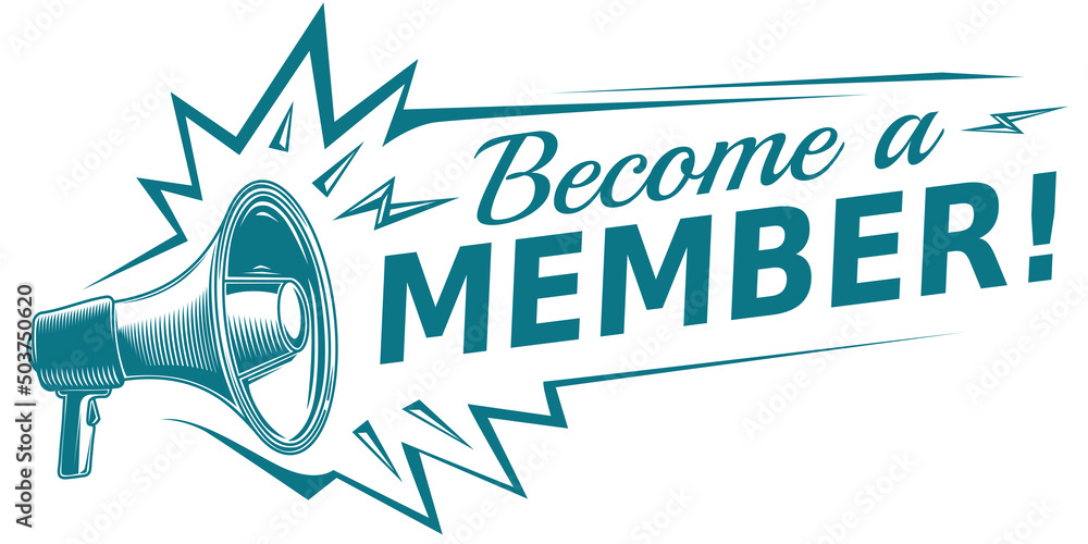 Become a member monochrome advertising sign with megaphone Stock Become a member monochrome advertising sign with megaphone Stock
