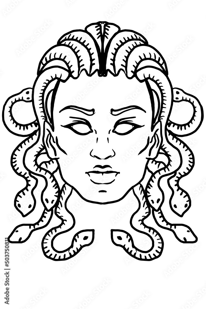Medusa head Greek gods ,drawing illustration,isolated.Symbol. Stock ...