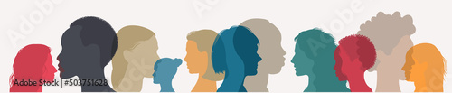 Silhouette group. Diversity multi-ethnic and multiracial people. Silhouette profile men and women of diverse culture. Racial equality multicultural society. Anti-racism Concept