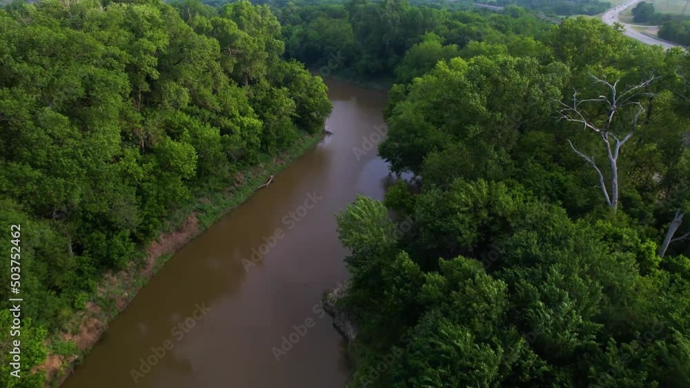 Aerial video of Denton Creek in near highway 377 in Texas. Camera is heading approximately north. Aerial video of Denton Creek in near highway 377 in Texas. Camera is heading approximately north.