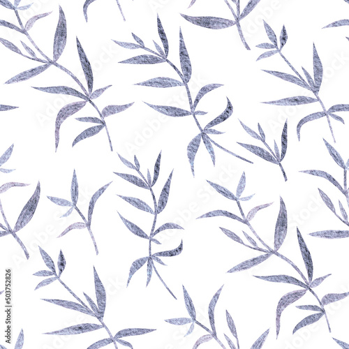 Fototapeta Naklejka Na Ścianę i Meble -  Hand drawn painted watercolor seamless endless botanical pattern with plants with silver purple leaves on white background.Web design element made of aquarelle illustration. Isolated