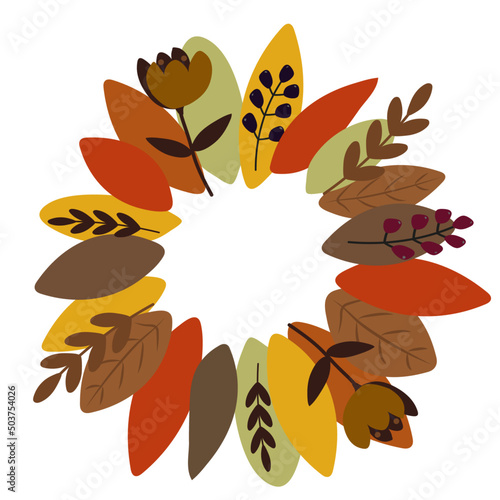 Hello Autumn background. Autumn composition of leaves and berries. Harvest season. Thanksgiving Day. Halloween
