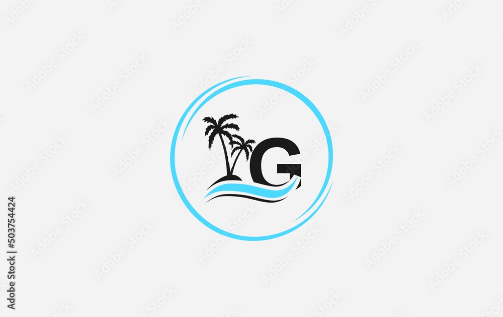 Nature water wave and beach tree vector art logo design with the letter and alphabet G Nature water wave and beach tree vector art logo design with the letter and alphabet G