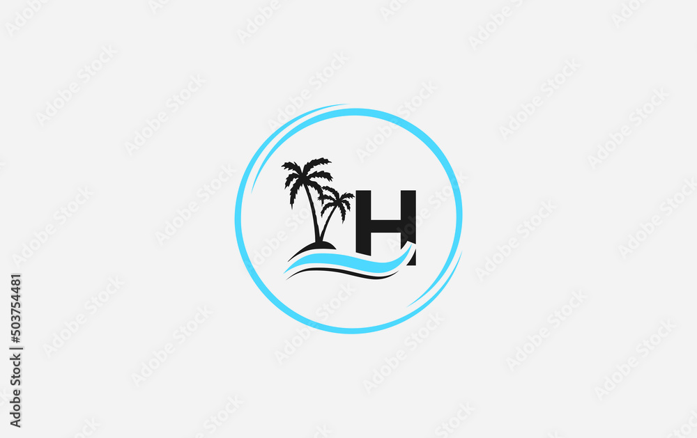 Nature water wave and beach tree vector art logo design with the letter and alphabet H Nature water wave and beach tree vector art logo design with the letter and alphabet H