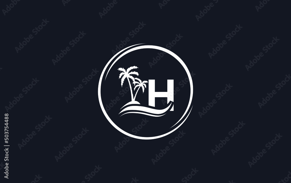 Nature water wave and beach tree vector art logo design with the letter and alphabet H Nature water wave and beach tree vector art logo design with the letter and alphabet H