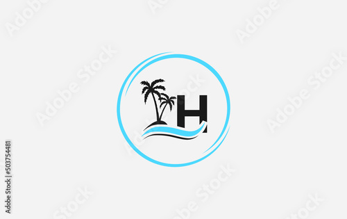 Nature water wave and beach tree vector art logo design with the letter and alphabet H