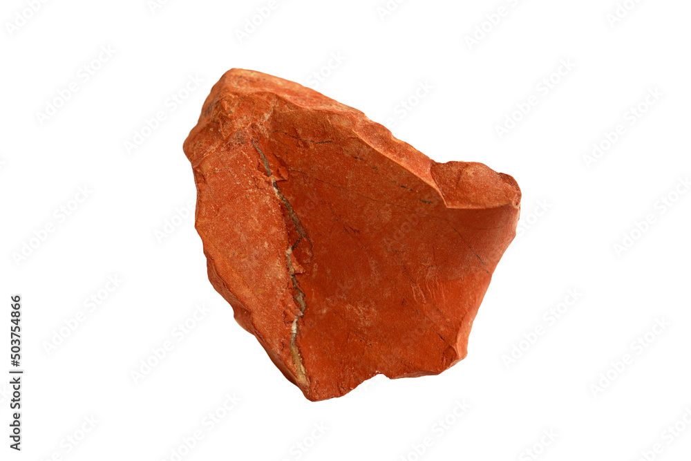 Cut out of macro shooting raw specimen of red jasper gemstone rock isolated on white background. Cut out of macro shooting raw specimen of red jasper gemstone rock isolated on white background.