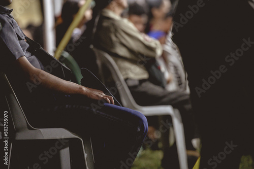 Photography View of the people during the evangelistic religious Christian tent revival