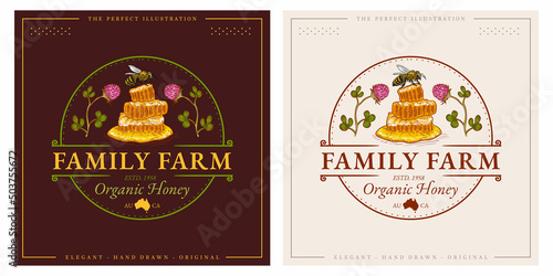 Family farm honey bee logo template