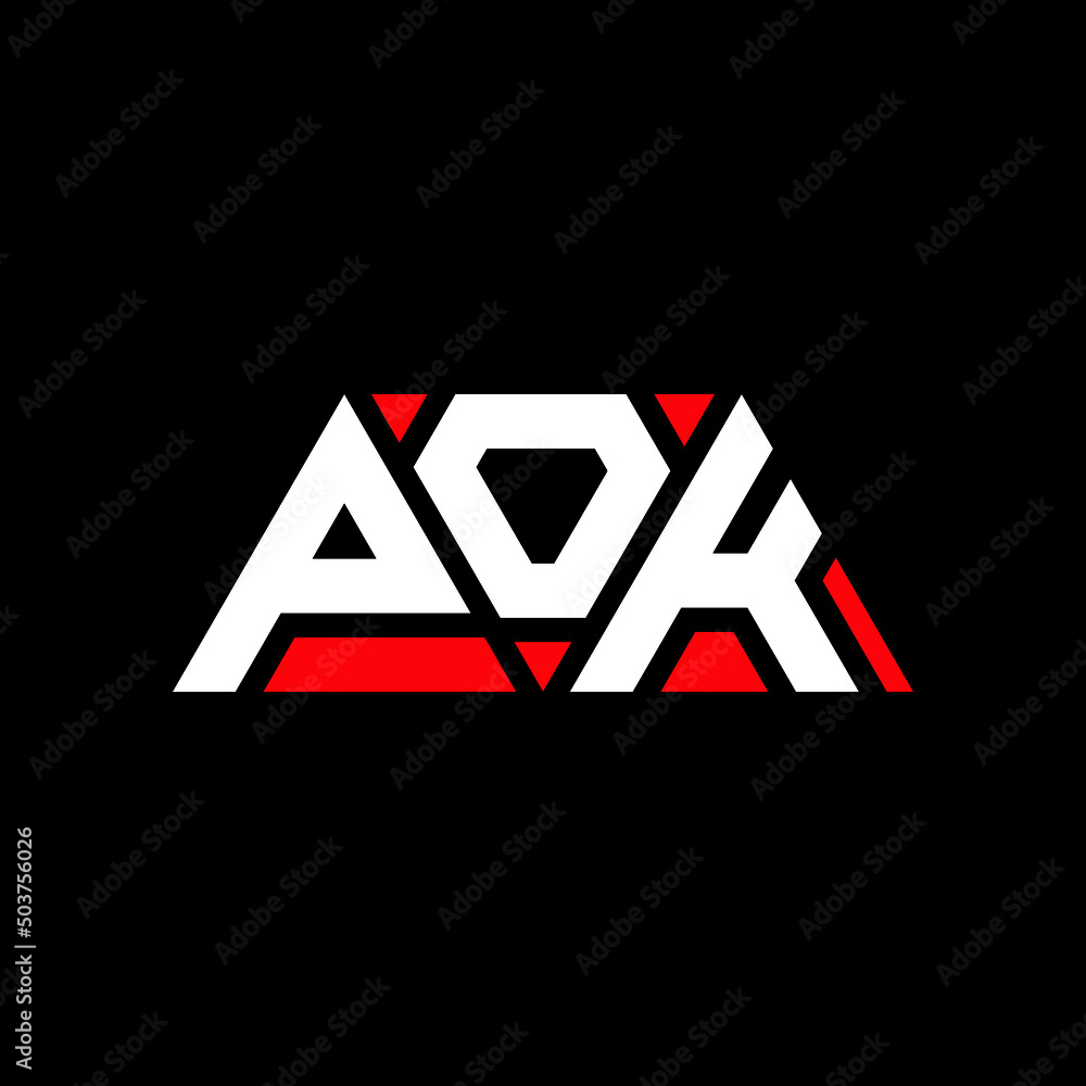 POK triangle letter logo design with triangle shape. POK triangle logo design monogram. POK triangle vector logo template with red color. POK triangular logo Simple, Elegant, and Luxurious Logo...