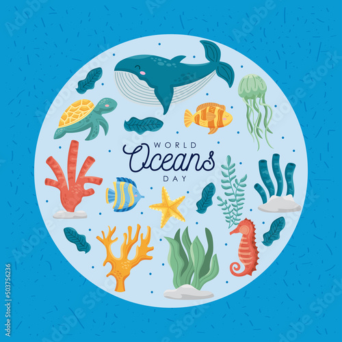 world oceans day circular frame
