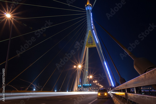 Bridge in night in Bangkok, Thailand