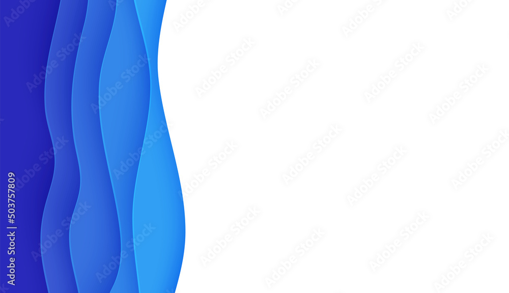 Abstract background with water waves in paper cut style. 3d wallpaper with cut out deep wavy modern cover. Blue color layers with smooth shadow papercut art. Vector illustration, origami shapes Abstract background with water waves in paper cut style. 3d wallpaper with cut out deep wavy modern cover. Blue color layers with smooth shadow papercut art. Vector illustration, origami shapes