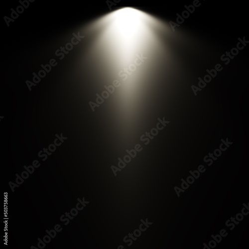 Spotlight Overlays. Spotlight isolated on black background. Stage spotlight. Show stage light effect  bright lighted concert scene for theater gallery disco club. realistic vivid spotlight overlays.