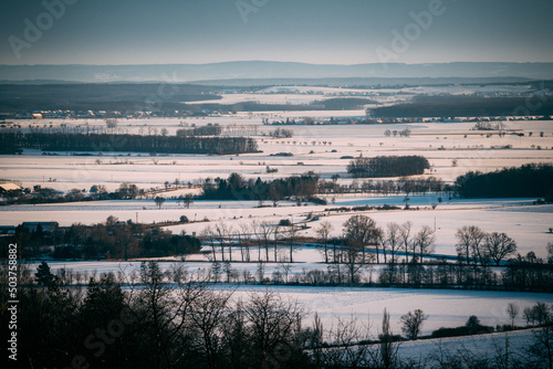 panorama of villages in snow time landscape
