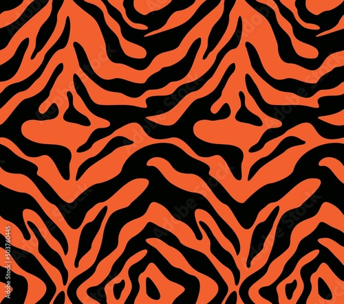 tiger texture seamless pattern  black stripes on orange background  vector print