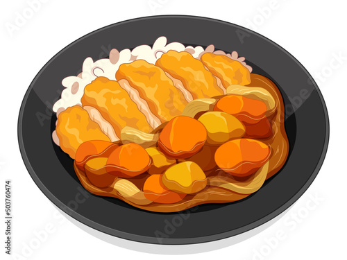 Japanese katsu curry with rice illustration vector.
(Chicken curry recipe menu)