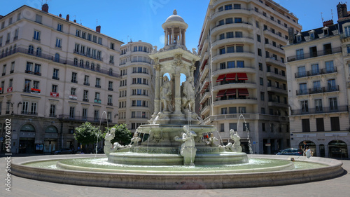Fountain at Place des Jacobins in the city of Lyon, France.
