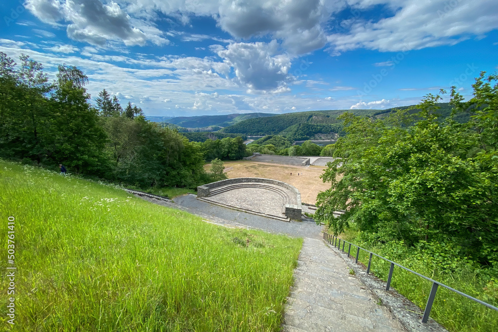 Panoramic view of Nationalpark Eifel, Germany overlooking thing square “Vogelsang” .