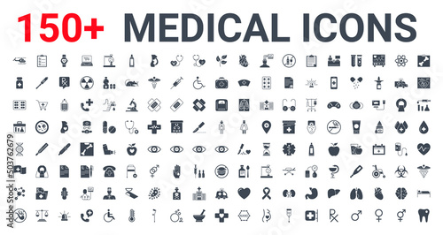 Medical Icons Set. Glyph Icons, Sign and Symbols in Flat Glyph Design Medicine and Health Care with Elements for Mobile Concepts and Web Apps. Collection Modern Infographic Logo and Pictogram