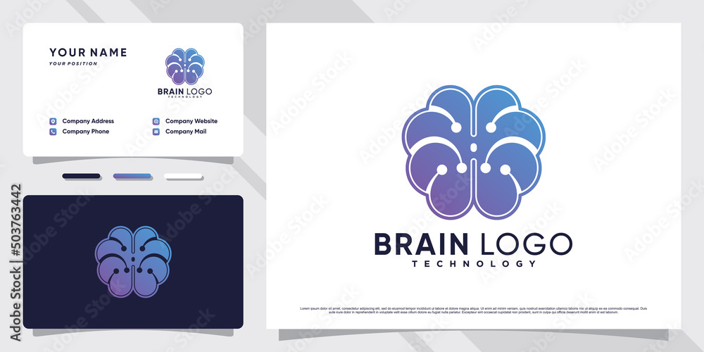 Smart brain technology logo design illustration with simple concept and business card Premium Vector Smart brain technology logo design illustration with simple concept and business card Premium Vector
