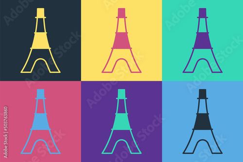 Pop art Eiffel tower icon isolated on color background. France Paris landmark symbol. Vector