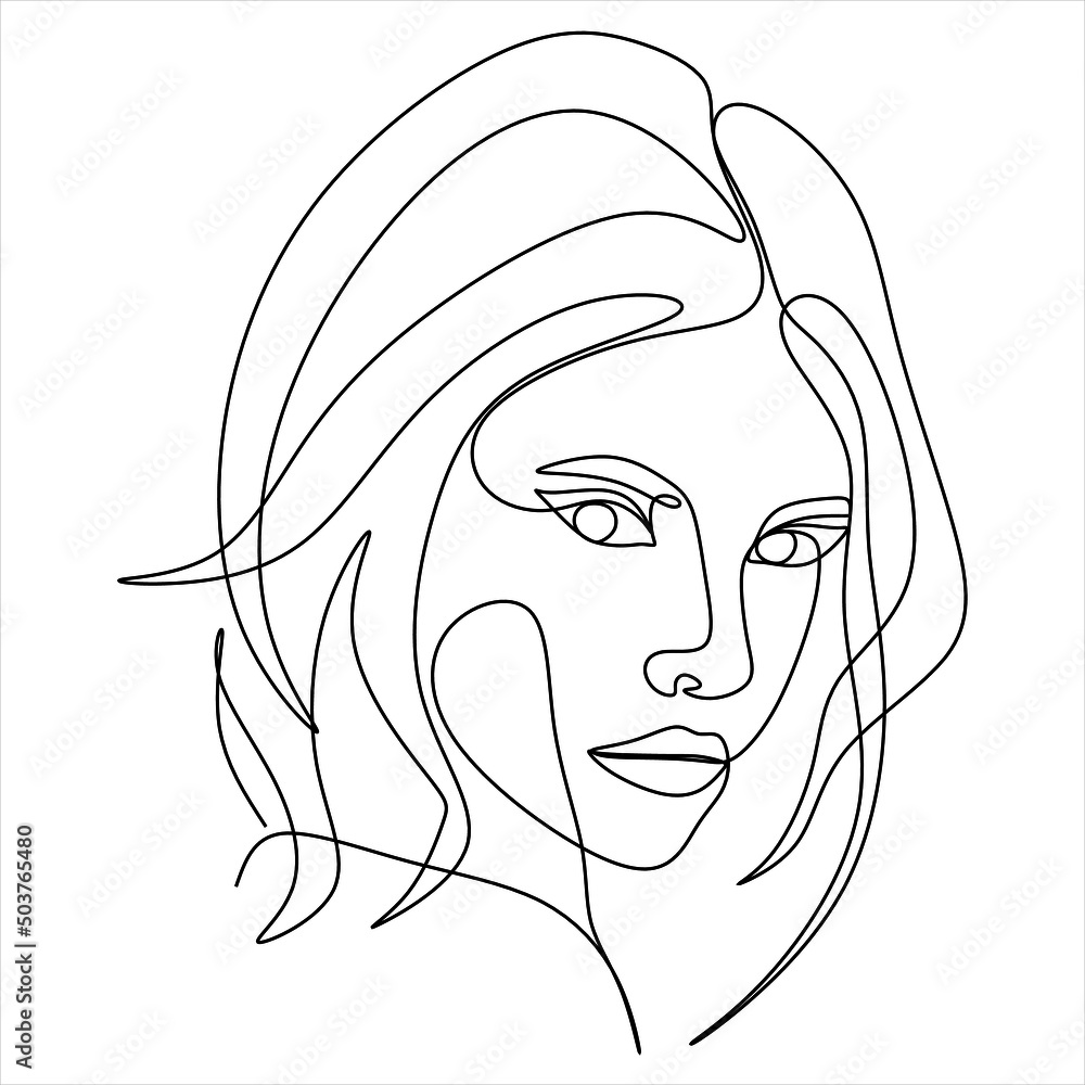 Abstract girl face continuous one line drawing minimalism design isolated on white background Abstract girl face continuous one line drawing minimalism design isolated on white background