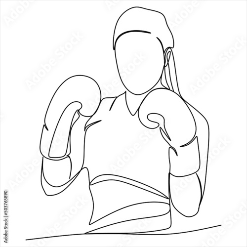 Continuous line art or one line drawing of a healthy boxer vector illustration.