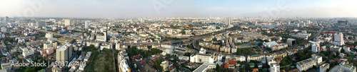 Aerial view panorama of Thonburi district in Bangkok city and sunset sky and clouds in Bangkok Thailand