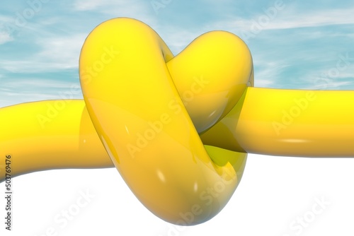 Gas pipeline under sanctions. The gas pipe is tied in a knot. The gas is closed. Valve on the pipe