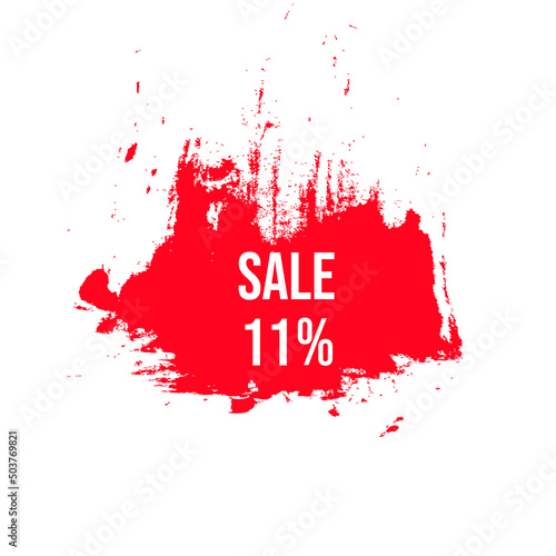 11 percent off sale with brush drawing color red vector.