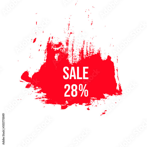 28 percent off sale with brush drawing color red vector.