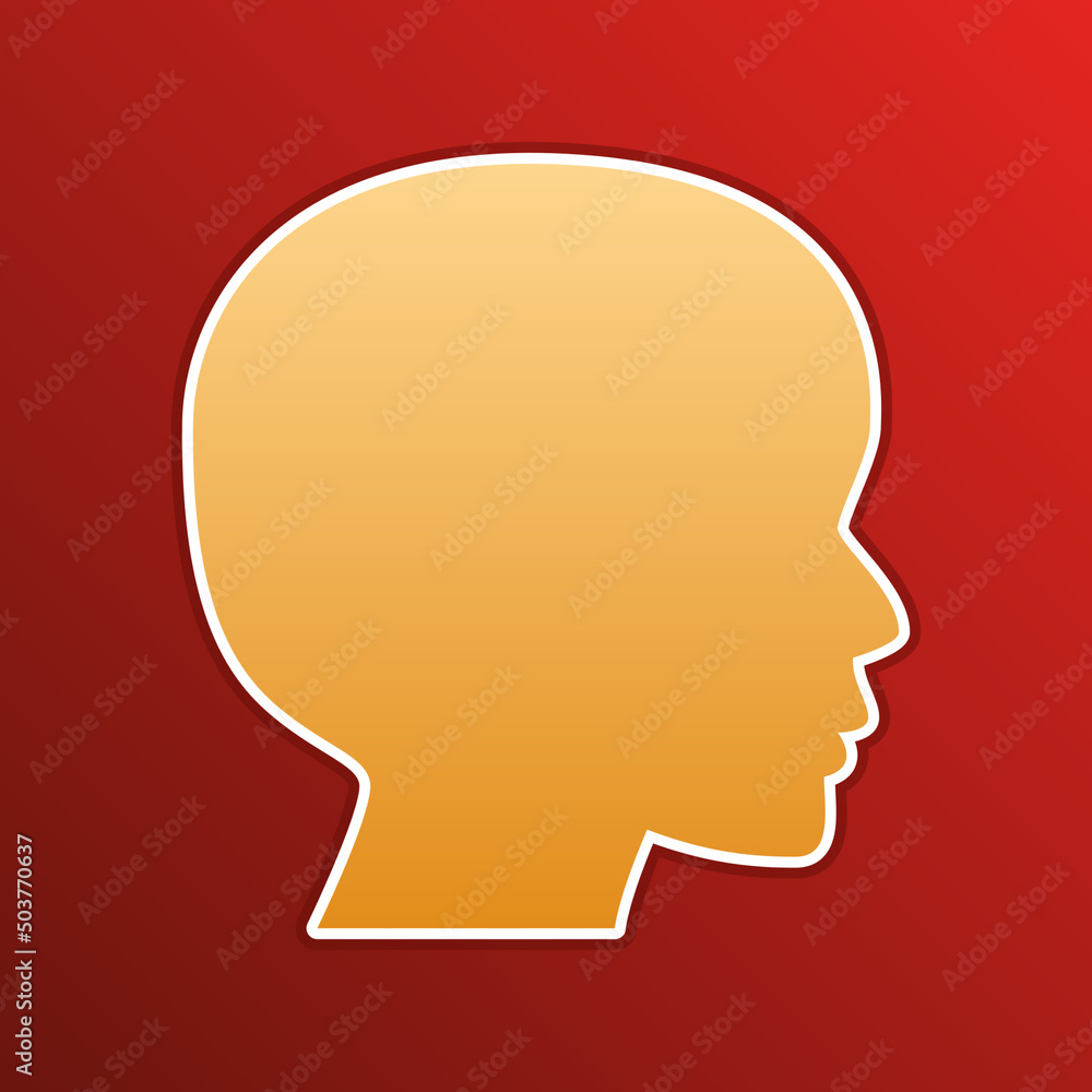 People head sign. Golden gradient Icon with contours on redish Background. Illustration.