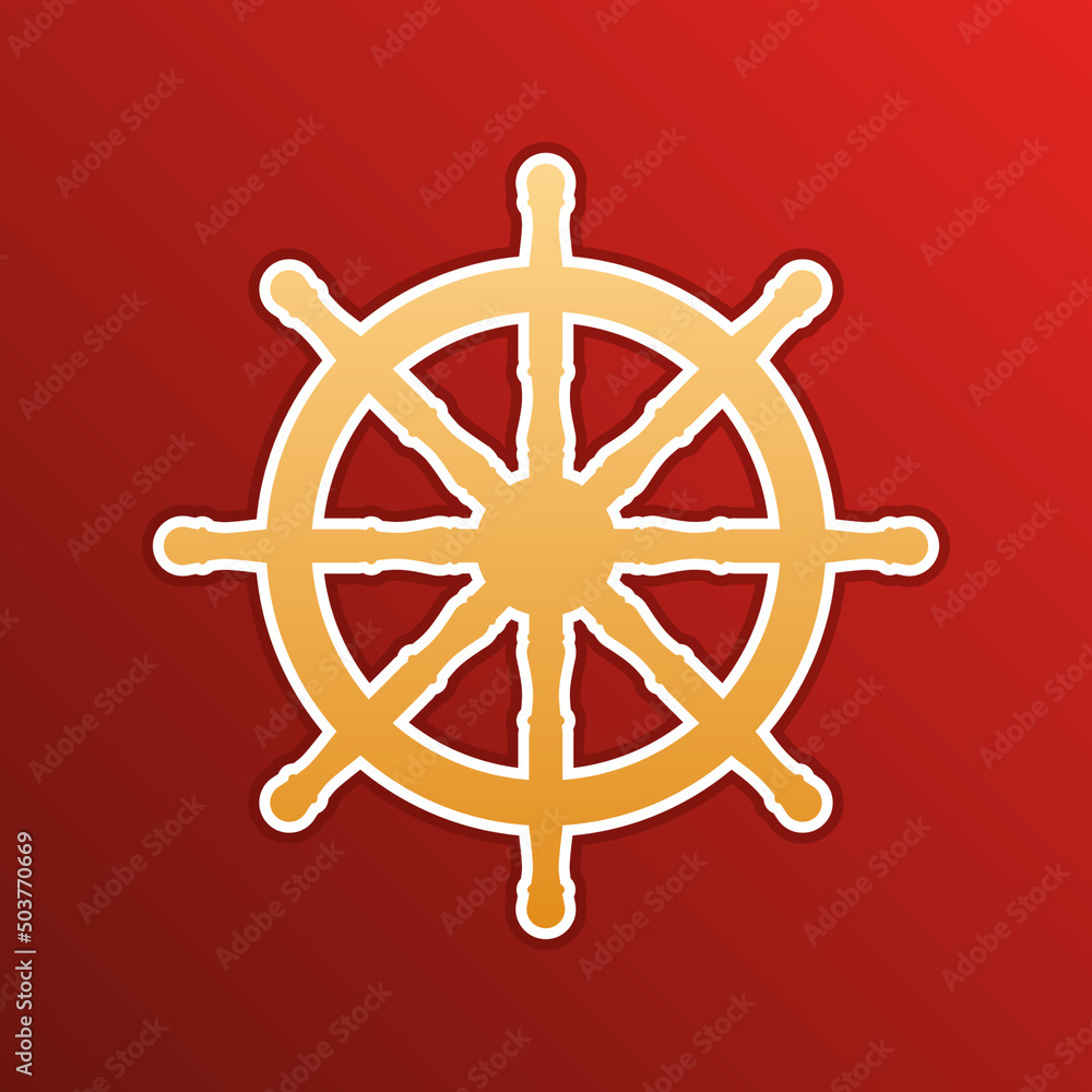 Ship wheel sign. Golden gradient Icon with contours on redish Background. Illustration. Ship wheel sign. Golden gradient Icon with contours on redish Background. Illustration.