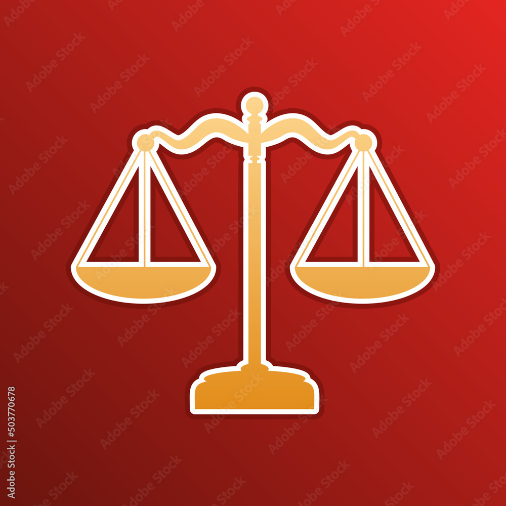 Scales balance sign. Golden gradient Icon with contours on redish Background. Illustration. Scales balance sign. Golden gradient Icon with contours on redish Background. Illustration.