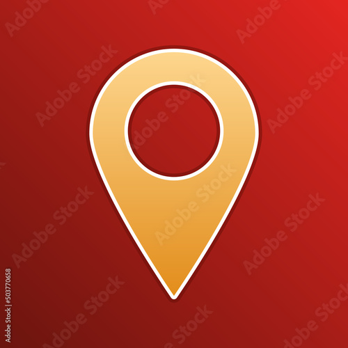 Mark pointer sign. Golden gradient Icon with contours on redish Background. Illustration.