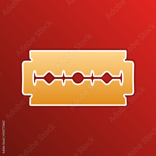 Razor blade sign. Golden gradient Icon with contours on redish Background. Illustration.