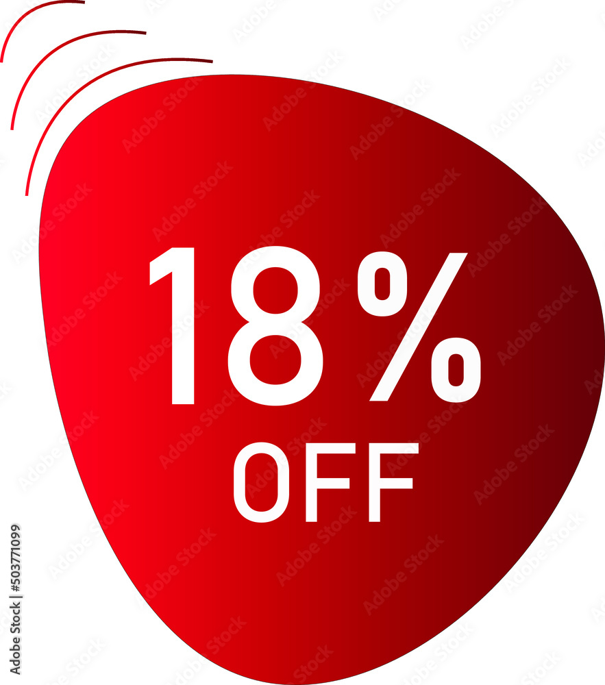 18 percent off with red vector off circle format. 18 percent off with red vector off circle format.
