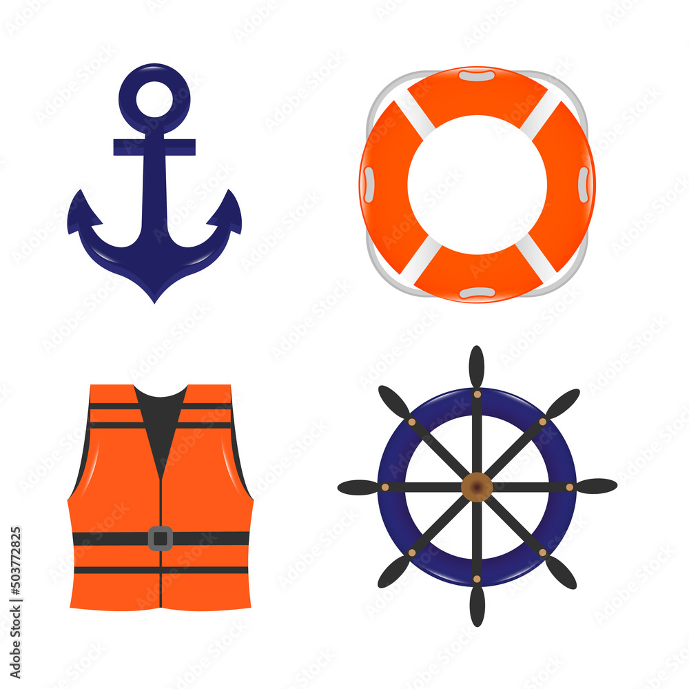Marine icons. Set of nautical and marine symbols
