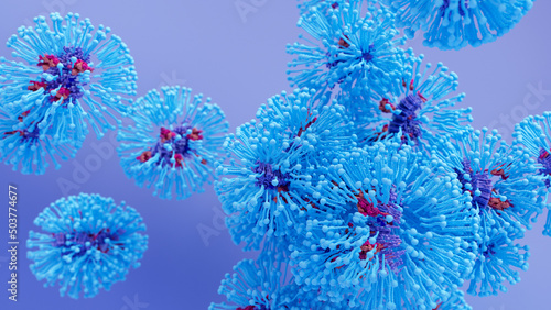 Hand washing with SOAP breaking down virus enveloppe.The soap molecules called micelles. (in blue) form around particles of dirt and fragments of viruses and bacteria suspending them in floating cages photo