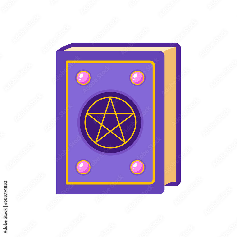 Spell book icon. Cartoon illustration of a magic book decorated with a mystery symbol and gems isolated on a white background. Vector 10 EPS. Spell book icon. Cartoon illustration of a magic book decorated with a mystery symbol and gems isolated on a white background. Vector 10 EPS.
