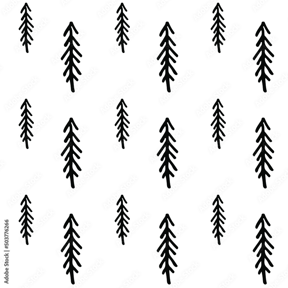 Forest trees pattern sketch style vector. Ourdoor adventures hand drawn symbol isolated on white