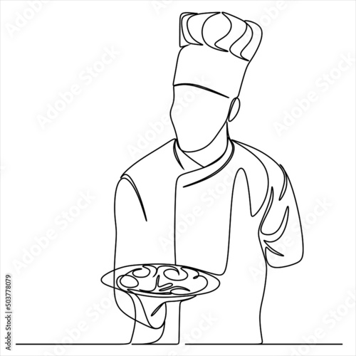 continuous line drawing of chef cooking cook a gourmet concept vector illustration.