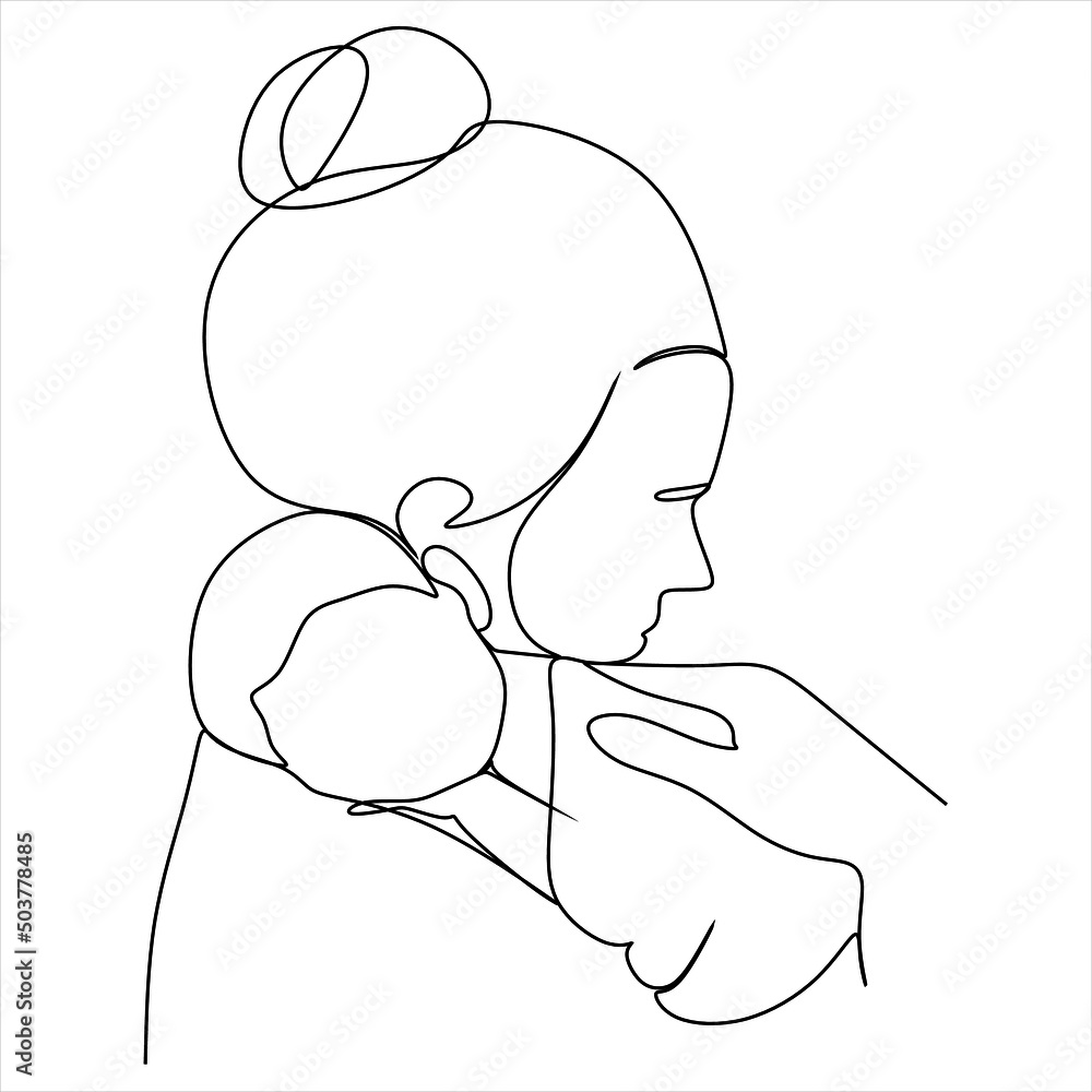 Abstract mother with a child in continuous one line drawing art style. Mother`s Day card. Woman hugging her baby. Happy motherhood concept. Modern vector illustration Abstract mother with a child in continuous one line drawing art style. Mother`s Day card. Woman hugging her baby. Happy motherhood concept. Modern vector illustration