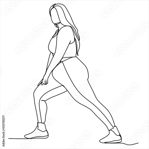 One continuous single drawing line art flat doodle yoga, lifestyle, healthy, woman, female, body positive. Isolated image hand draw contour on a white background
