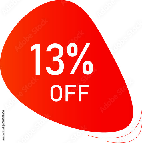 Sale tag 13% off, banner design template, orange color , discount app icon, vector illustration