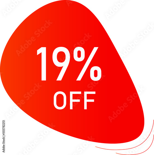 Sale tag 19% off, banner design template, orange color , discount app icon, vector illustration